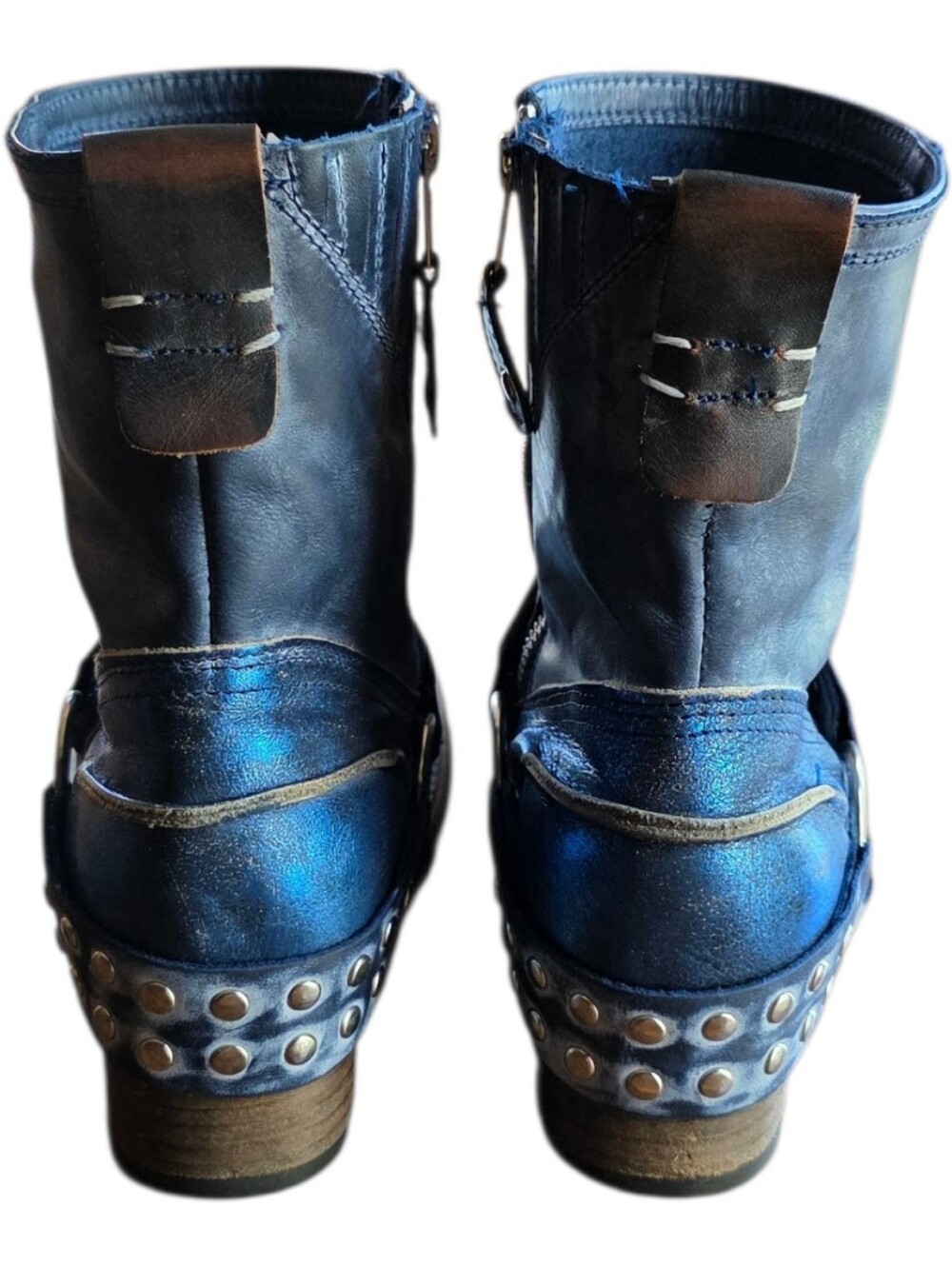 Freebird By Steven Metallic Blue Leather Harness Ramone Boots - Picture 6 of 11